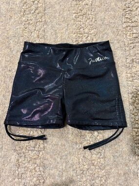 JUSTICE Black Sparkle Metallic Athletic Biker Shorts Girls-Size 10